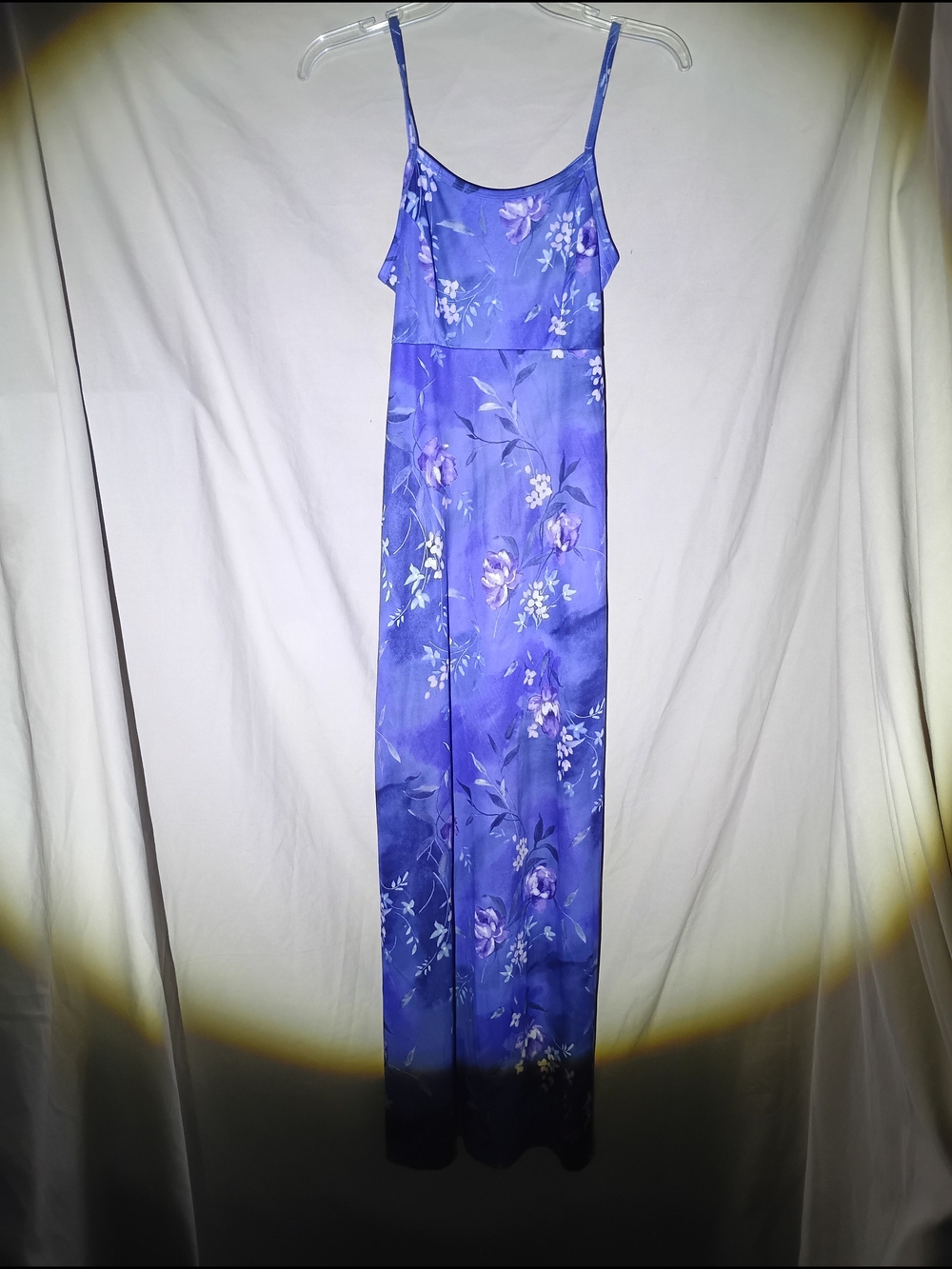 Heart Soul Purple Blue Floral Satin Slip Maxi Dress Medium